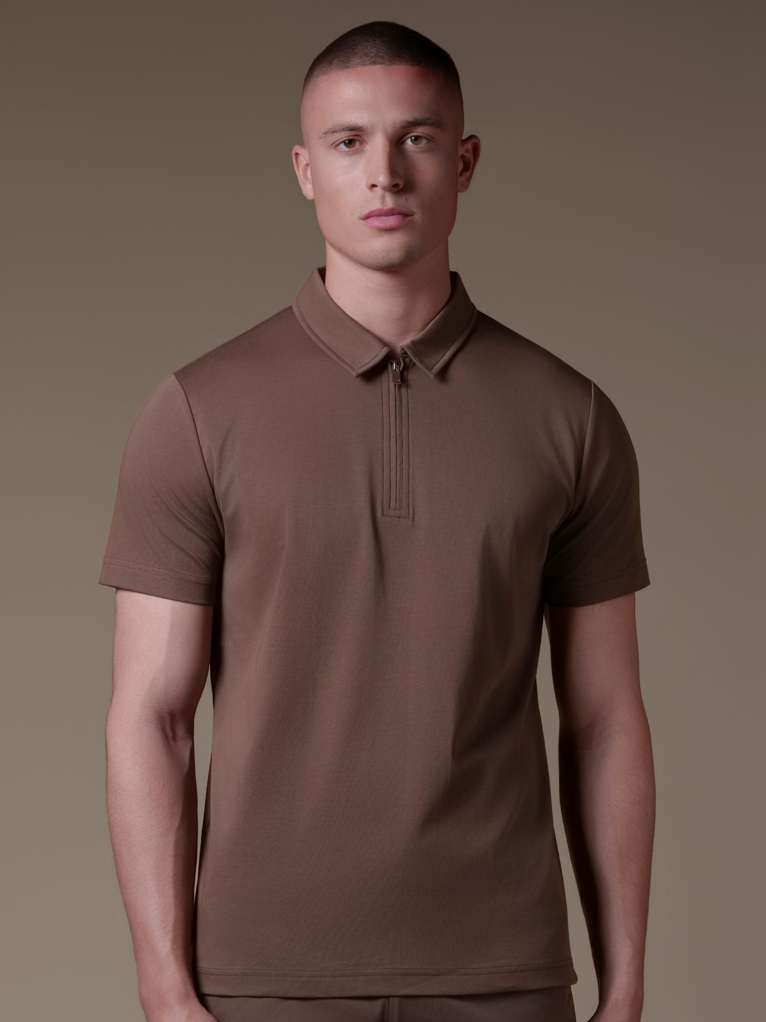 Lux Zipper Polo - Brown