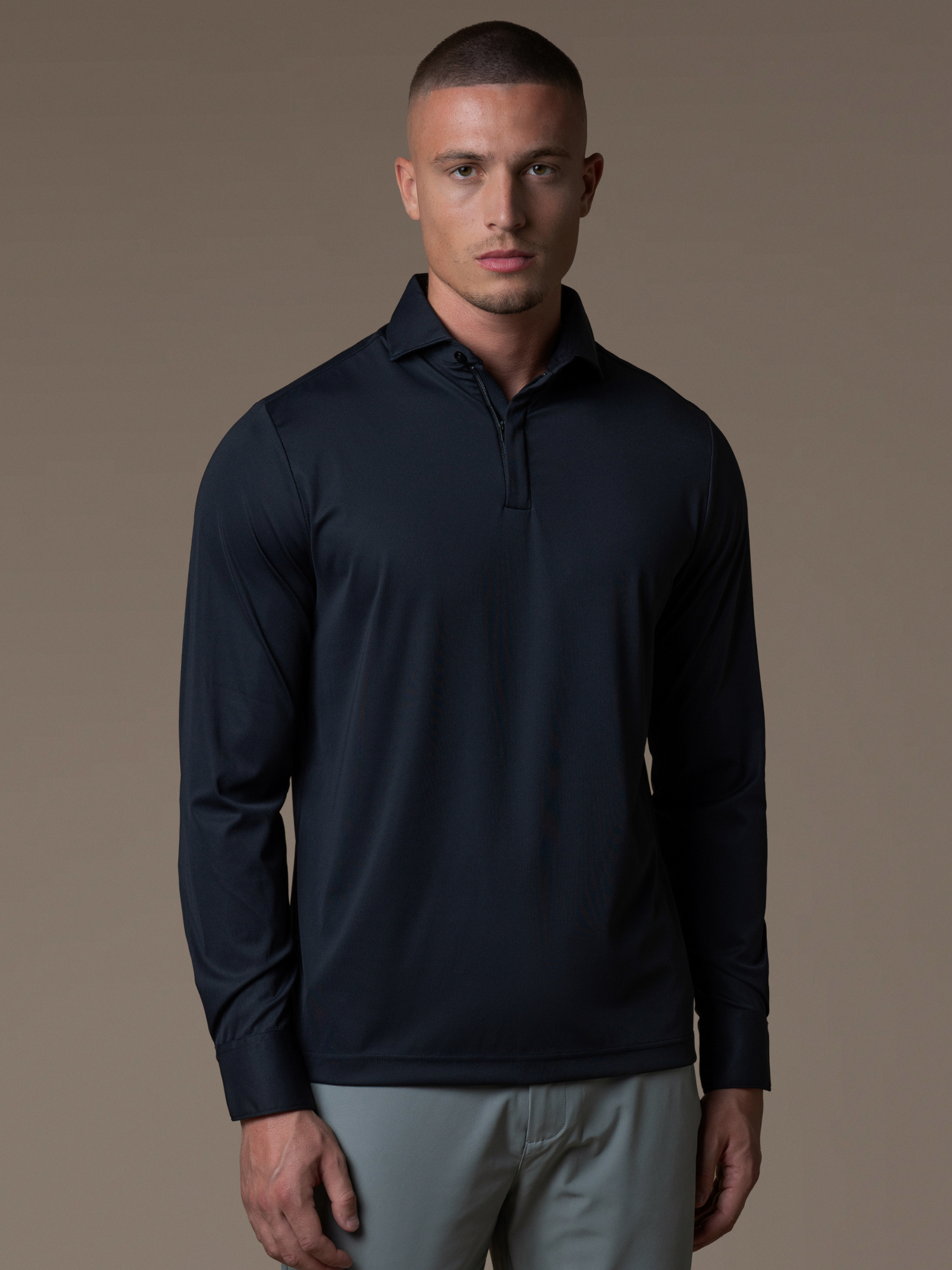 Tech Zipper Longsleeve Polo - Black