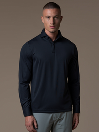 Tech Zipper Longsleeve Polo - Black
