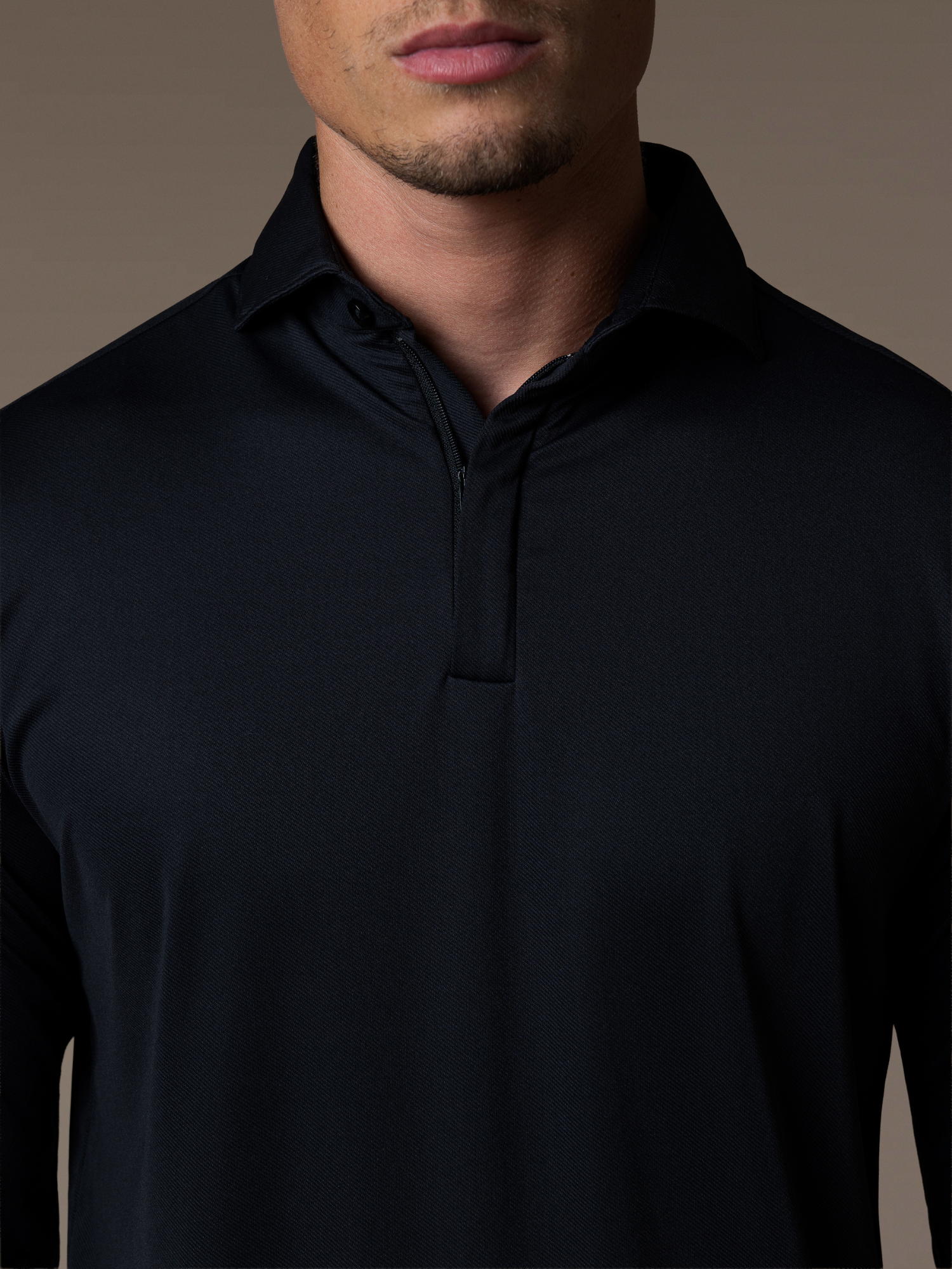 Tech Zipper Longsleeve Polo - Black