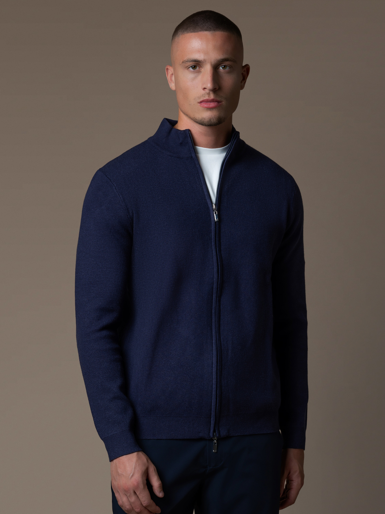 Knit Zip Cardigan - Navy