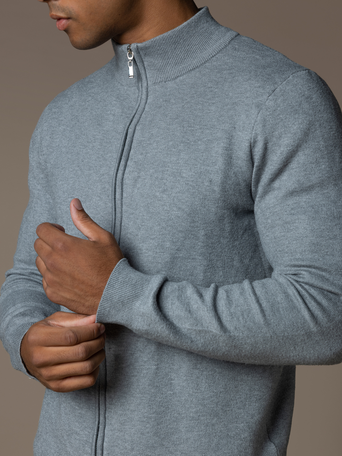 Knit Zip Cardigan - Grey