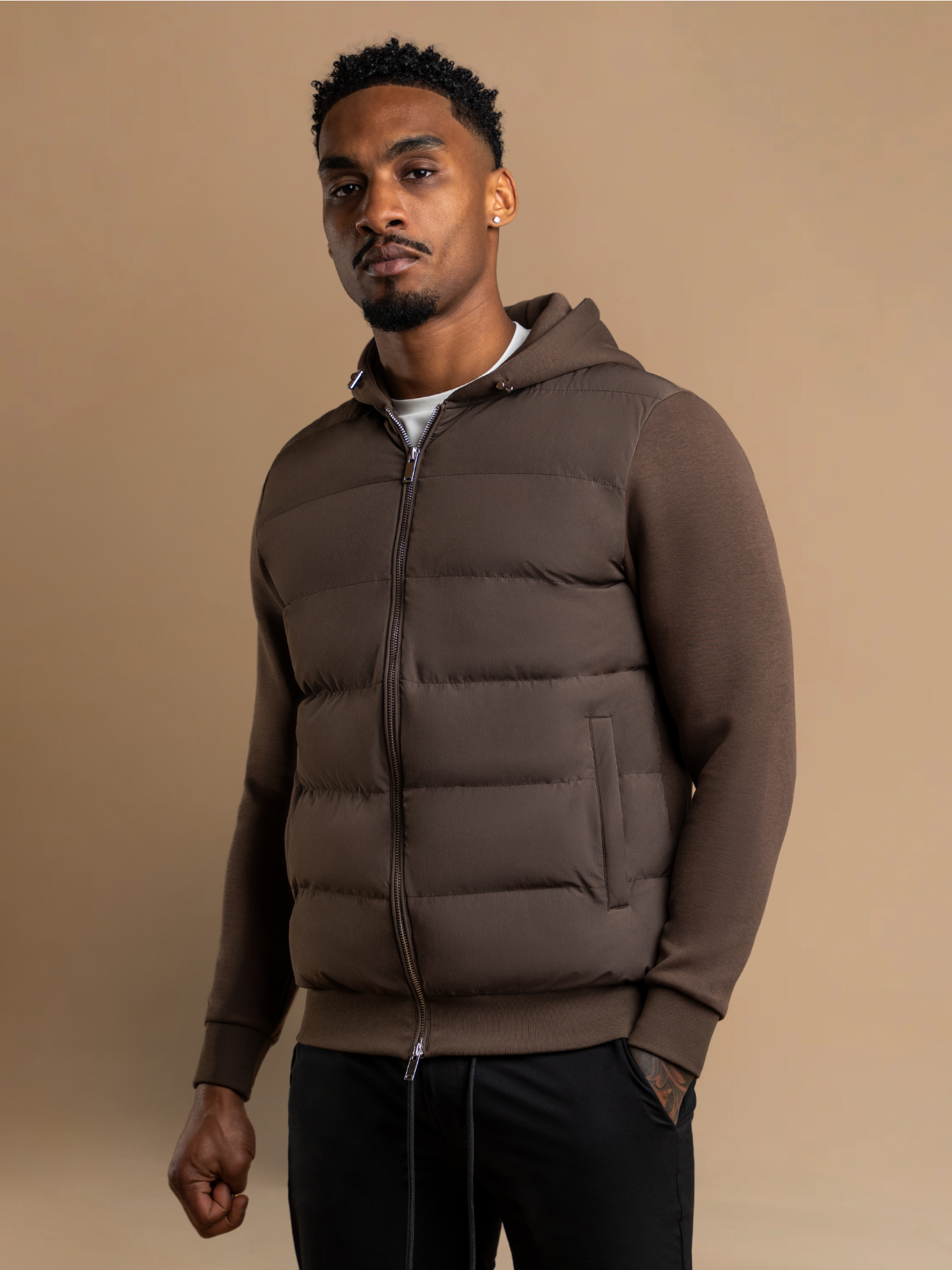 Hybrid Quilted Windbreaker - Brown